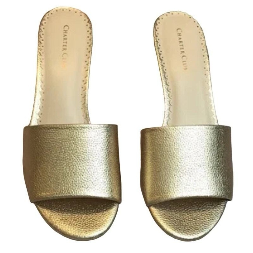 Charter Club Gold Mules Shimmery Slip-On Style